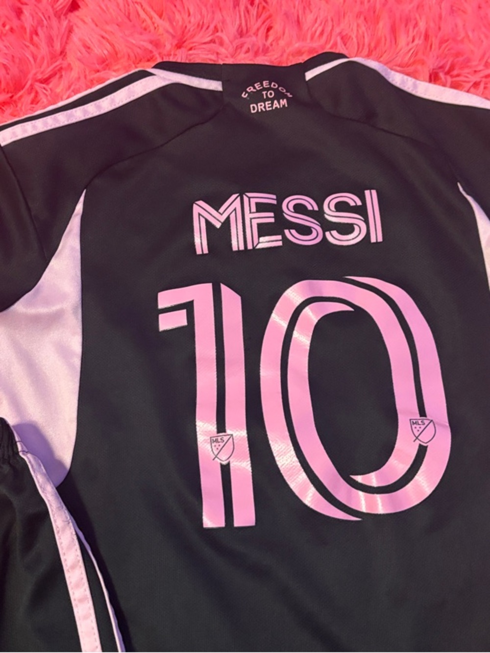 Miami, Messi Soccer Black and Pink Kids Soccer Jersey & Shorts Set - Picture 4 of 5